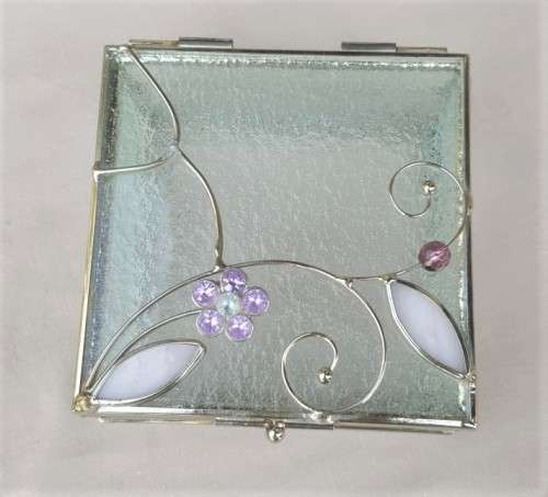 CUTE FROSTED GLASS AND ALUMINIUM TRINKET / JEWELLERY BOX
