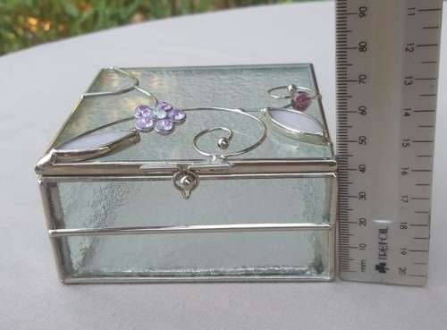 CUTE FROSTED GLASS AND ALUMINIUM TRINKET / JEWELLERY BOX