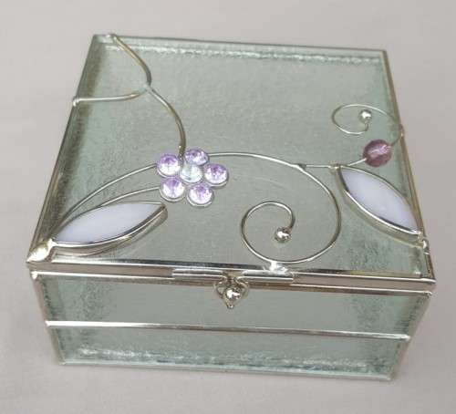 CUTE FROSTED GLASS AND ALUMINIUM TRINKET / JEWELLERY BOX