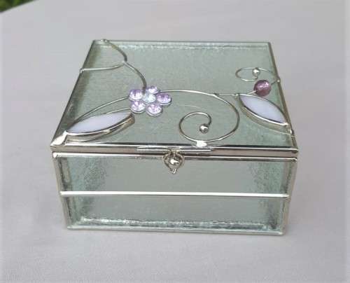 CUTE FROSTED GLASS AND ALUMINIUM TRINKET / JEWELLERY BOX