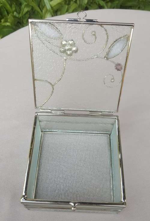 CUTE FROSTED GLASS AND ALUMINIUM TRINKET / JEWELLERY BOX