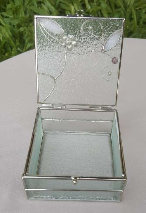 CUTE FROSTED GLASS AND ALUMINIUM TRINKET / JEWELLERY BOX