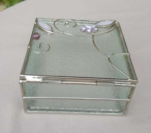 CUTE FROSTED GLASS AND ALUMINIUM TRINKET / JEWELLERY BOX