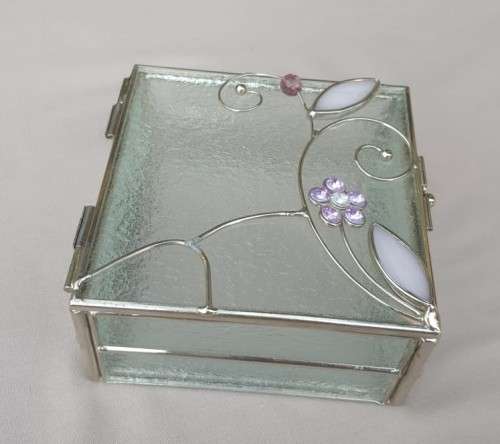 CUTE FROSTED GLASS AND ALUMINIUM TRINKET / JEWELLERY BOX