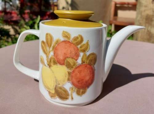 CUTE J AND G MEAKIN ENGLAND IRONSTONE TEA SET FOR TWO WITH FRUIT DECORATION