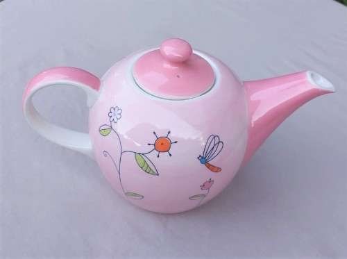 WOOLWORTHS EASE HAND PAINTED PINK STONEWARE TEA POT