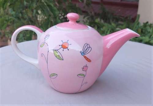 WOOLWORTHS EASE HAND PAINTED PINK STONEWARE TEA POT
