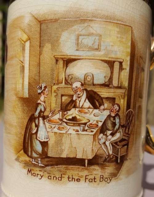 VINTAGE AND SCARSE ROYAL BRADWELL ARTHUR WOOD 3752 ENGLAND OLIVER TWIST MUGS WITH GOLD TRIMS