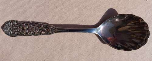 REAL 83% SILVER SPOON NORWAY WITH A METAL COFFEE CADDY AND COBALT BLUE INSERT