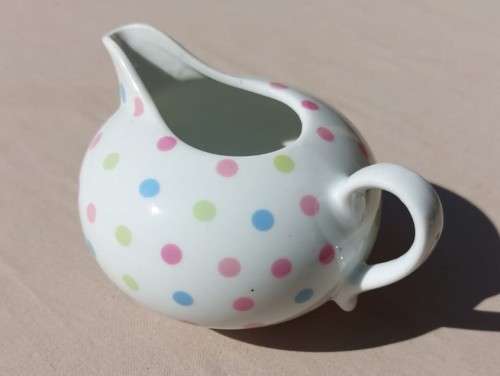 CUTE PINK, BLUE AND GREEN DOTTED TEA POT, SUGAR POT AND CREAMER MADE IN CHINA