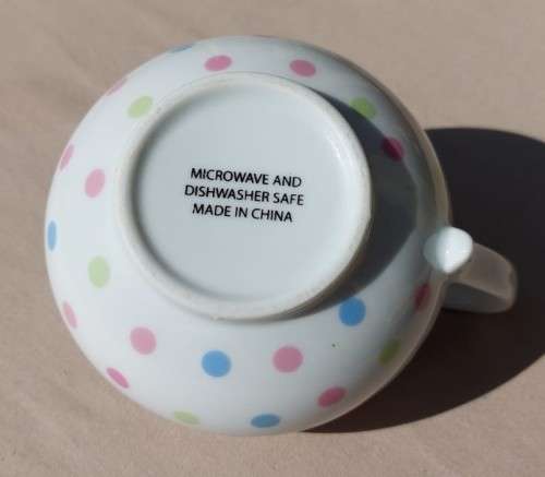 CUTE PINK, BLUE AND GREEN DOTTED TEA POT, SUGAR POT AND CREAMER MADE IN CHINA