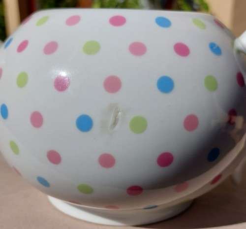 CUTE PINK, BLUE AND GREEN DOTTED TEA POT, SUGAR POT AND CREAMER MADE IN CHINA