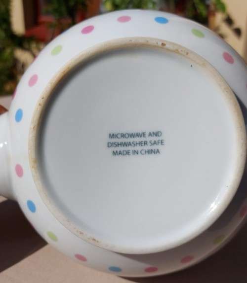 CUTE PINK, BLUE AND GREEN DOTTED TEA POT, SUGAR POT AND CREAMER MADE IN CHINA