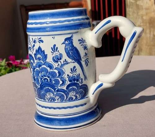 ANTIQUE HANDPAINTED DELFT (NO S!) BLAUW MUG WITH CROWN MARK MADE IN HOLLAND