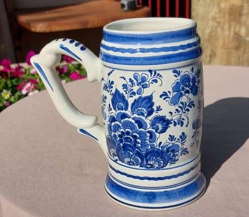 ANTIQUE HANDPAINTED DELFT (NO S!) BLAUW MUG WITH CROWN MARK MADE IN HOLLAND