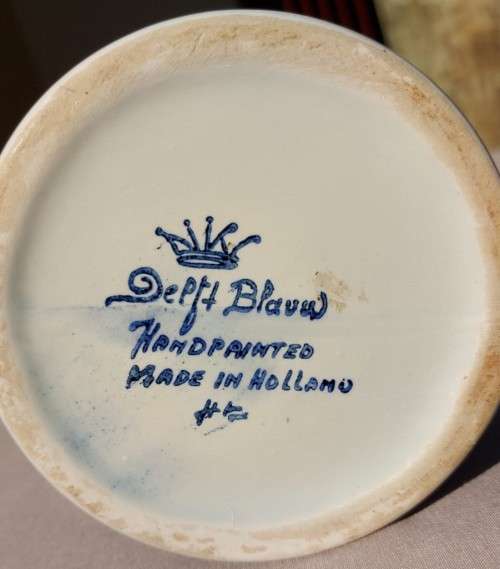 ANTIQUE HANDPAINTED DELFT (NO S!) BLAUW MUG WITH CROWN MARK MADE IN HOLLAND