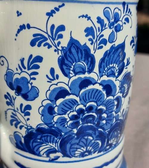 ANTIQUE HANDPAINTED DELFT (NO S!) BLAUW MUG WITH CROWN MARK MADE IN HOLLAND