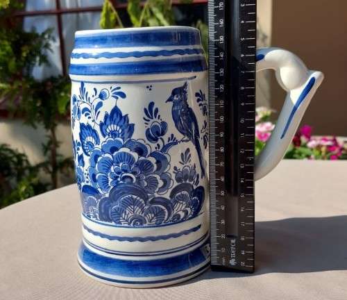 ANTIQUE HANDPAINTED DELFT (NO S!) BLAUW MUG WITH CROWN MARK MADE IN HOLLAND