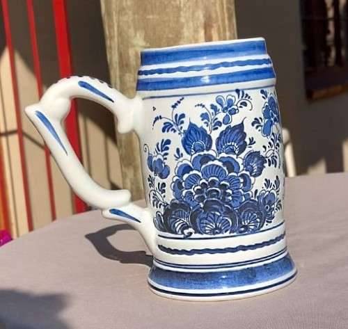 ANTIQUE HANDPAINTED DELFT (NO S!) BLAUW MUG WITH CROWN MARK MADE IN HOLLAND
