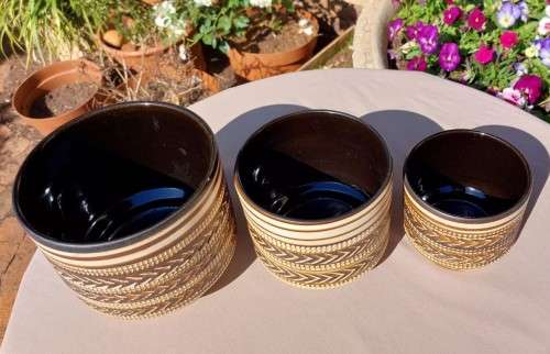 BEAUTIFULL TRIO OF HANDMADE GERMANY CERAMIC POTS  WELL MADE