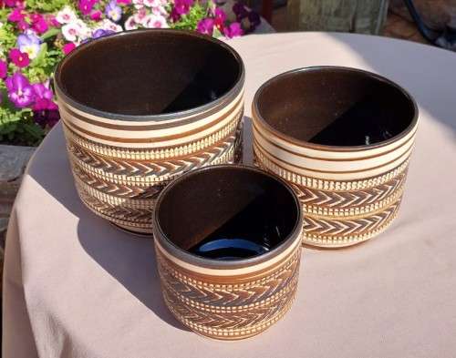 BEAUTIFULL TRIO OF HANDMADE GERMANY CERAMIC POTS  WELL MADE