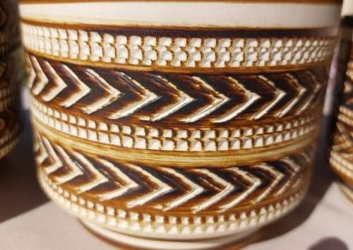 BEAUTIFULL TRIO OF HANDMADE GERMANY CERAMIC POTS  WELL MADE