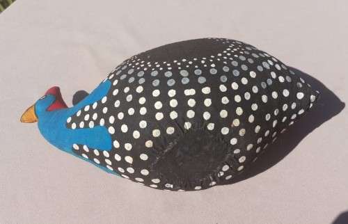 CUTE PAIR OF HANDMADE FABRIC GUINEAFOWL DOOR STOPS ONE SIGNED BY ARTIST