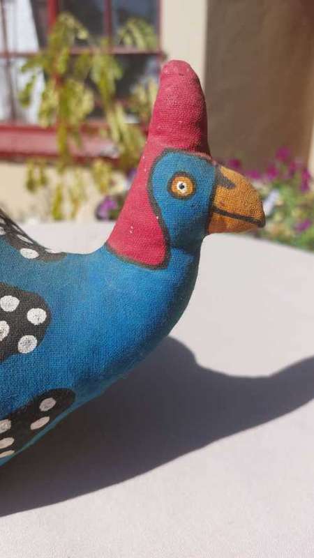 CUTE PAIR OF HANDMADE FABRIC GUINEAFOWL DOOR STOPS ONE SIGNED BY ARTIST