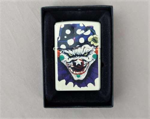 ZIPPO EVIL CLOWN WHITE CREAM MATT WINDPROOF LIGHTER FROM FEB 2008