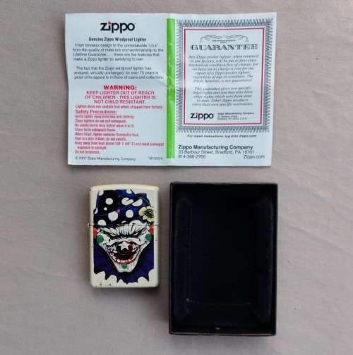 ZIPPO EVIL CLOWN WHITE CREAM MATT WINDPROOF LIGHTER FROM FEB 2008