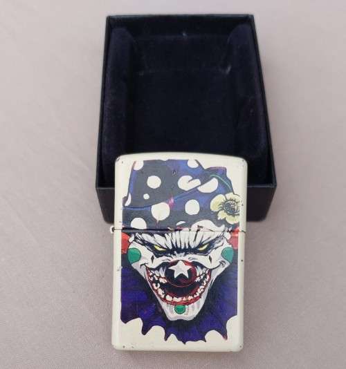 ZIPPO EVIL CLOWN WHITE CREAM MATT WINDPROOF LIGHTER FROM FEB 2008