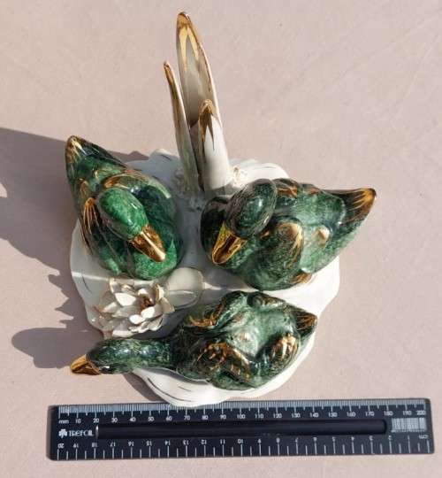 CESARE VILLARI! - CVS CAPODIMONTE ITALY! - 18CT GOLD GILT! - PORCELAIN DUCKS! - RARE AND VALUABLE PL