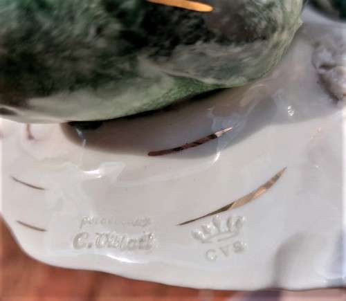 CESARE VILLARI! - CVS CAPODIMONTE ITALY! - 18CT GOLD GILT! - PORCELAIN DUCKS! - RARE AND VALUABLE PL