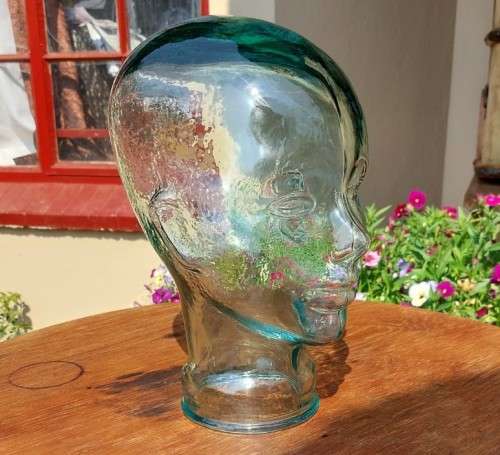 CREEPY LIFE SIZED 28CM HIGH TINTED GREEN GLASS HUMAN MANNEQUIN HEAD  AN UNIQUE ITEM