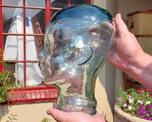 CREEPY LIFE SIZED 28CM HIGH TINTED GREEN GLASS HUMAN MANNEQUIN HEAD  AN UNIQUE ITEM