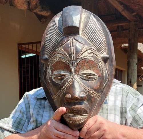 HIGHLY DESIRABLE AFRICAN TIKAR WOODEN MASK HAND CARVED CAMEROON 40CM HIGH