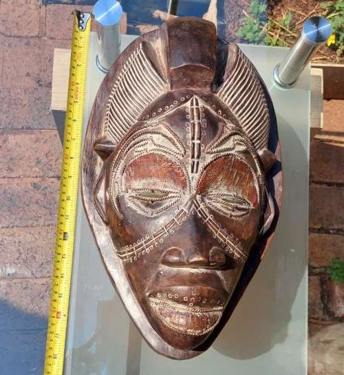 HIGHLY DESIRABLE AFRICAN TIKAR WOODEN MASK HAND CARVED CAMEROON 40CM HIGH