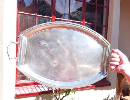 MAZEPPA ENGLAND ANTIQUE LARGE (60x38CM) SILVERPLATED TRAY