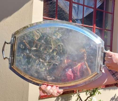 MAZEPPA ENGLAND ANTIQUE LARGE (60x38CM) SILVERPLATED TRAY