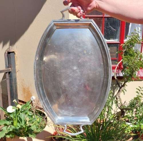 MAZEPPA ENGLAND ANTIQUE LARGE (60x38CM) SILVERPLATED TRAY