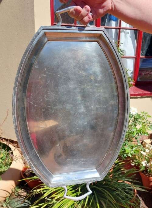 MAZEPPA ENGLAND ANTIQUE LARGE (60x38CM) SILVERPLATED TRAY