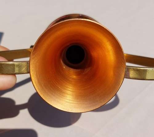 SMALL 15CM HIGH COPPER AMPHORA VASE WITH BRASS HANDLES