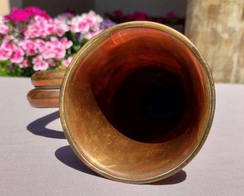 MILITARY TYPE ANTIQUE COPPER AND BRASS BUGLE BY JOHN GREY AND SONS  LONDON - NO MOUTHPIECE