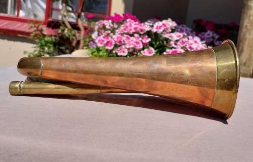 MILITARY TYPE ANTIQUE COPPER AND BRASS BUGLE BY JOHN GREY AND SONS  LONDON - NO MOUTHPIECE