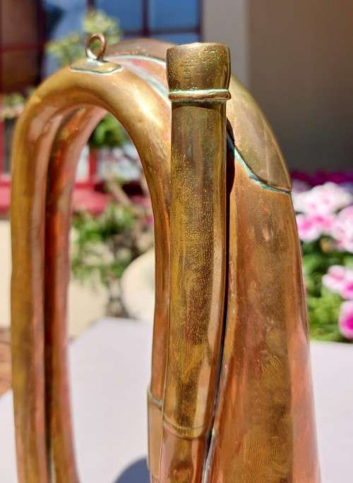 MILITARY TYPE ANTIQUE COPPER AND BRASS BUGLE BY JOHN GREY AND SONS  LONDON - NO MOUTHPIECE