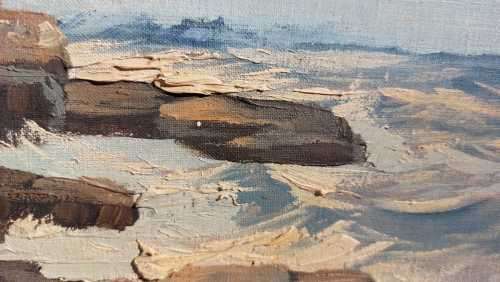 INTERESTING W ROUX FISHING ON THE BEACH ORIGINAL OIL PAINTING