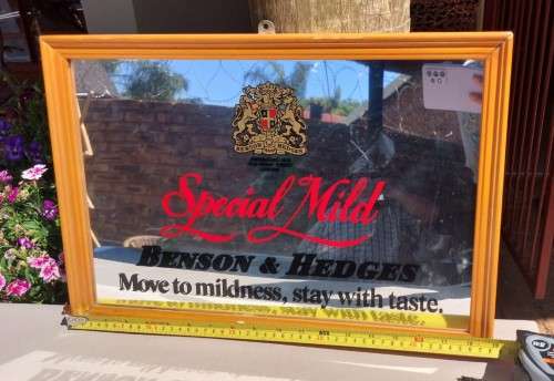 COLLECTABLE FRAMED BENSON and HEDGES BAR MIRROR
