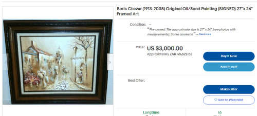BORIS CHEZAR! (1913-2008) SIGNED ORIGINAL SAND OIL PAINTING OF A HORSECART COBBLE STREET SCENE