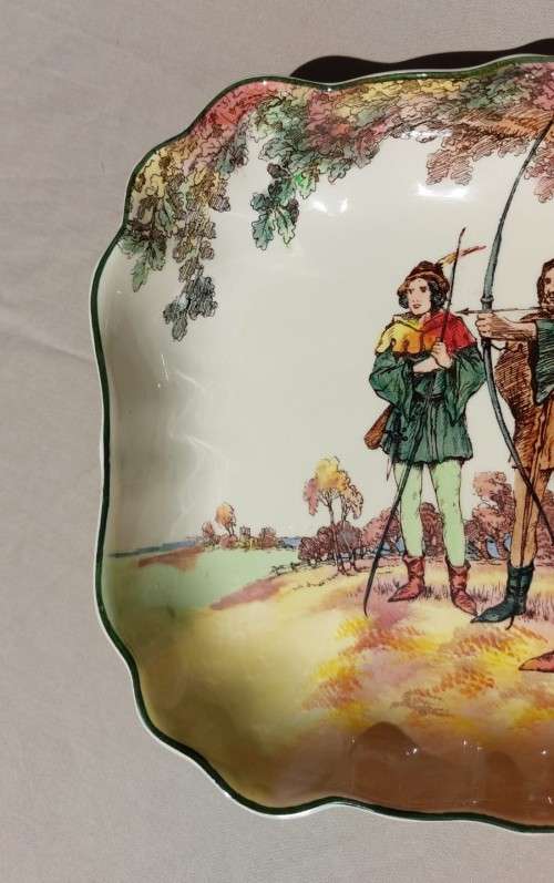 RARE (1914-1967) ROYAL DOULTON ROBIN HOOD UNDER THE GREENWOOD TREE GREEN WAVY EDGE PLATE  D6341