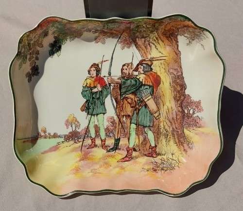 RARE (1914-1967) ROYAL DOULTON ROBIN HOOD UNDER THE GREENWOOD TREE GREEN WAVY EDGE PLATE  D6341